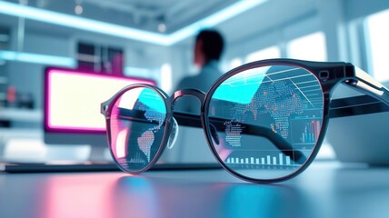 Poster - Pair of glasses with a computer monitor in the background