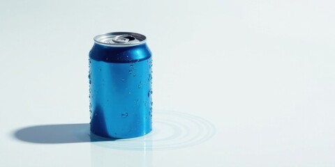 Aufkleber - Refreshing blue aluminum can with condensation droplets on a light surface