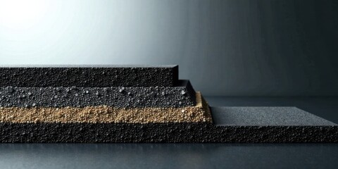 Leinwandbilder - Layered granular material sample against a dark background
