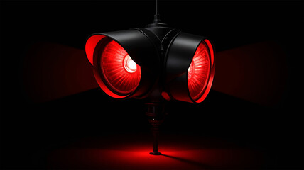 Futuristic surveillance robot with vibrant red lights against a dark backdrop.