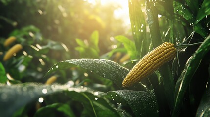 Sticker - Ripe corn field, sunrise, dew, agriculture