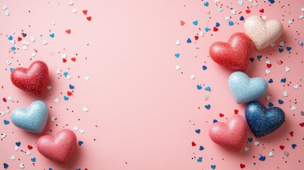Poster - Group of colorful hearts arranged on a vibrant pink background for decorative purposes valentine day