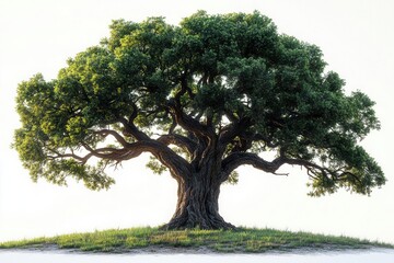 majestic ancient oak tree isolated on white background with detailed branches and green summer folia