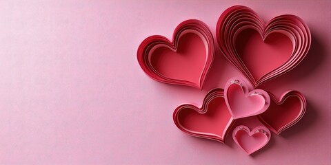 Poster - A cluster of paper hearts arranged on a soft pink background for romantic or decorative purposes valentine day