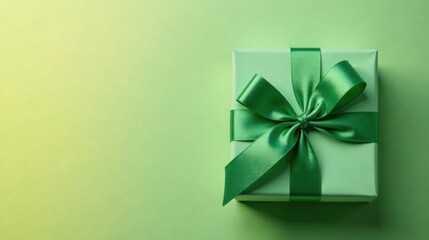 Poster - A Single Green Gift Box with a Luxurious Satin Bow on a Matching Background
