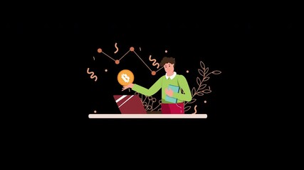Poster - A young European man holding a Bitcoin symbol, illustrating cryptocurrency concepts.