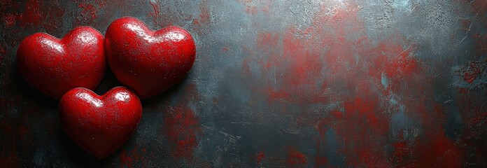 Poster - Two red hearts positioned on a dark background creating a romantic and emotional atmosphere valentine day