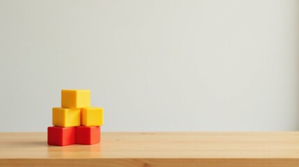 Poster - Simple Colorful Blocks Stacked on a Wooden Surface