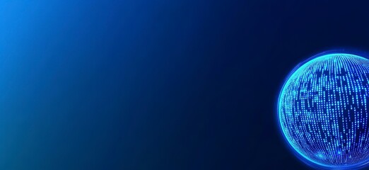 Blue background with binary code and a blue sphere on a didital technology concept