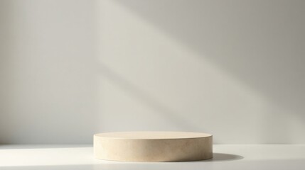 Poster - Minimalist Beige Round Display Platform in Soft Light