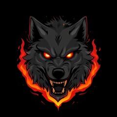 Wall Mural - Fiery Wolf Head, Dark Background, Mascot Design