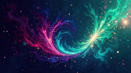 Aufkleber - Abstract Cosmic Swirl Energetic Nebula with Glittering Dust and Bright Light Burst