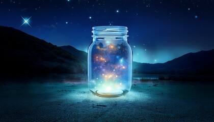 mysterious jar glowing with vibrant energy in a surreal artistic display at night