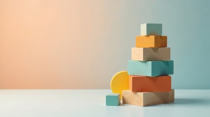 Aufkleber - Pastel-Colored Wooden Blocks Stacked in a Pyramid Shape on a Table