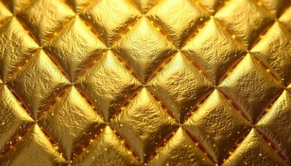 Luxurious gold quilted leather, close-up texture, craft, pattern