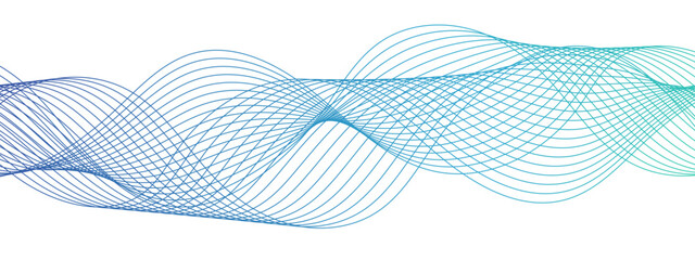 Wall Mural - abstract blue blend wave lines on transparent background. geometric technology, data frequency gradi