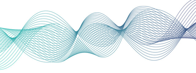 Wall Mural - abstract blue blend wave lines on transparent background. geometric technology, data frequency gradi