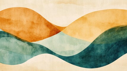 Wall Mural - Abstract design featuring flowing waves in warm and cool colors on a textured background