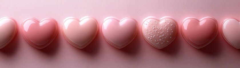 Poster - Row of pink hearts on a soft pink background creating a romantic and whimsical atmosphere valentine day