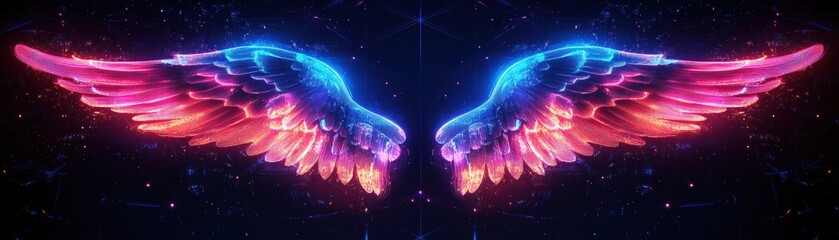 Poster - Two wings with glowing lights on a dark background illuminating a mysterious atmosphere valentine day