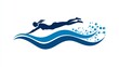 © Rosen Graphic - Simple Blue Swimming logo silhouette Sea Ocean Water Wave Logo design, Swimming logo design, Blue swimming logo with abstract silhouette, swimming person for swimming sport athlete logo design