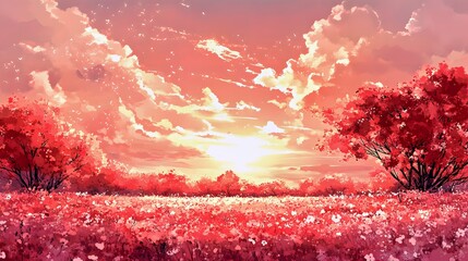 Wall Mural - sunset in the forest
