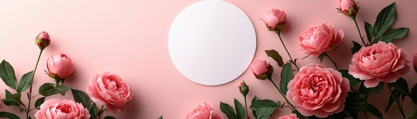 Poster - Mirror and pink flowers displayed on a soft pink background for decoration and design inspiration valentine day