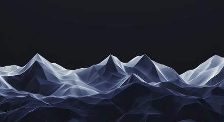 Poster - A dark background with low poly white mountains in the foreground, creating an abstract and futuristic landscape.
