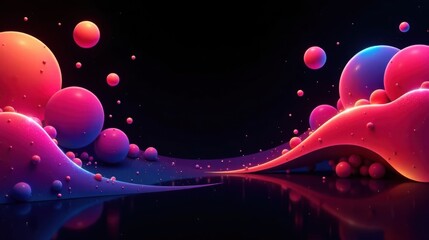 Poster - Abstract Pink and Purple Spheres Floating on a Dark Reflective Surface