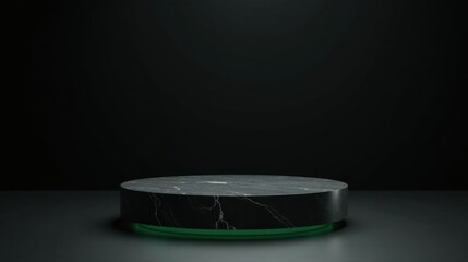Fototapete - Elegant Dark Marble Platform with Subtle Green Illumination