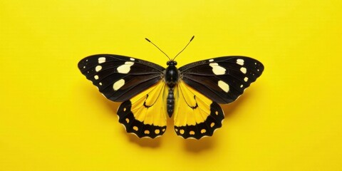 Poster - Vibrant Yellow Butterfly on Sunny Background A Striking Image of Nature's Beauty