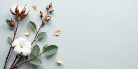Poster - Elegant Cotton Blooms and Dried Leaves on a Soft Background