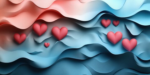 Poster - Heart shaped background with waves and hearts in a seamless pattern design for various creative projects valentine day
