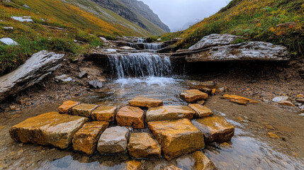 Poster - Dynamic motion, A tranquil image of a cascading waterfall featuring silky smooth motion.