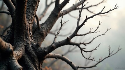 Poster - Detailed Close-Up of a Dark, Textured Tree Branch Showing Intricate Detail