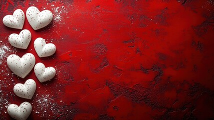 Poster - Collection of white hearts arranged on a vibrant red background for decorative purposes valentine day
