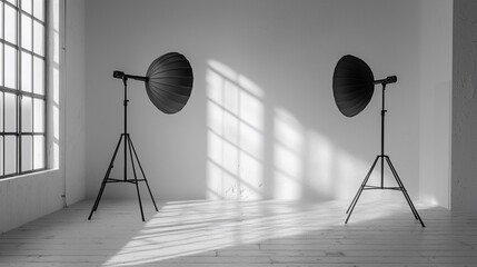 Wall Mural - Empty photography studio with two lights and window.