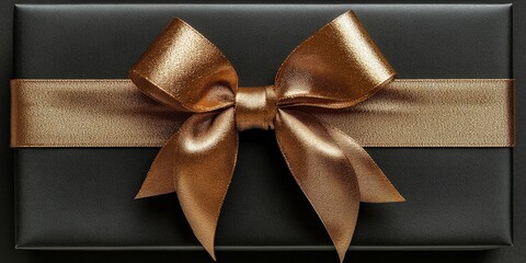 Poster - Black gift box decorated with a gold ribbon and bow on a plain background for special occasions valentine day