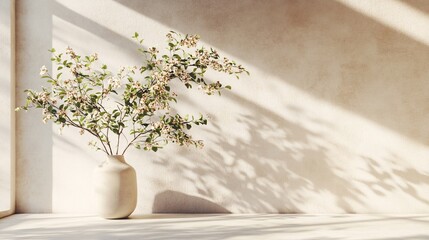 Wall Mural - Elegant flower arrangement in a minimalist vase illuminated by soft sunlight