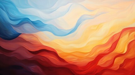 Poster - Abstract fluid art with warm and cool color gradients flowing together in a serene, wavy design suitable for modern decor