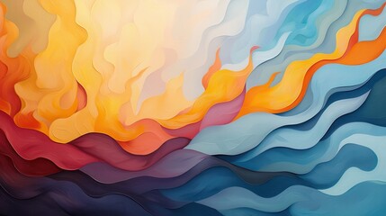 Poster - Abstract Artistic Waves in Warm and Cool Tones with Fluid Shapes, Perfect for Backgrounds and Design Projects