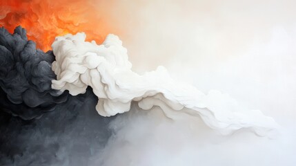 Poster - Abstract Swirling Clouds of White and Black with Fiery Orange Background in Artistic Expression