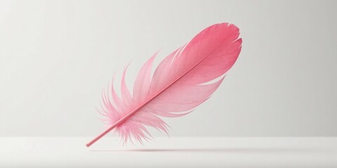 Poster - A Delicate Pink Feather on a White Surface, Representing Lightness and Airiness