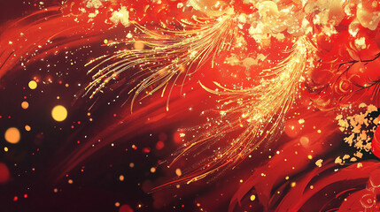 Aufkleber - Elegant golden streaks and vibrant red abstract festive background