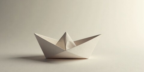 Poster - A Simple Paper Boat on a White Background A Symbol of Hope and Childhood Memories