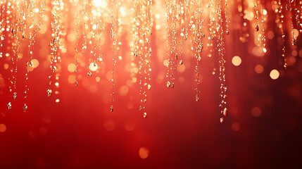 Aufkleber - Golden light drops with bokeh effect on a vibrant red background