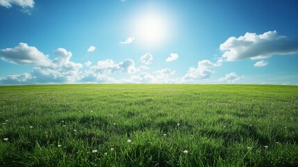 Wall Mural - Sunny Green Meadow Under Blue Sky
