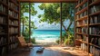 © CLOVER BACKGROUND - Tranquil Ocean View from Cozy Bookshelf-Filled Home Office