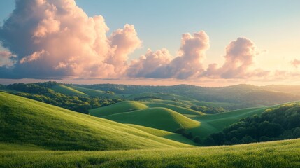 Wall Mural - Serene Sunset Over Rolling Hills