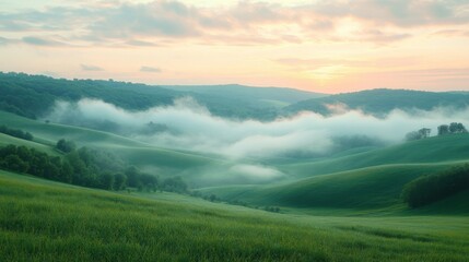 Wall Mural - Tranquil Sunrise Over Misty Hills